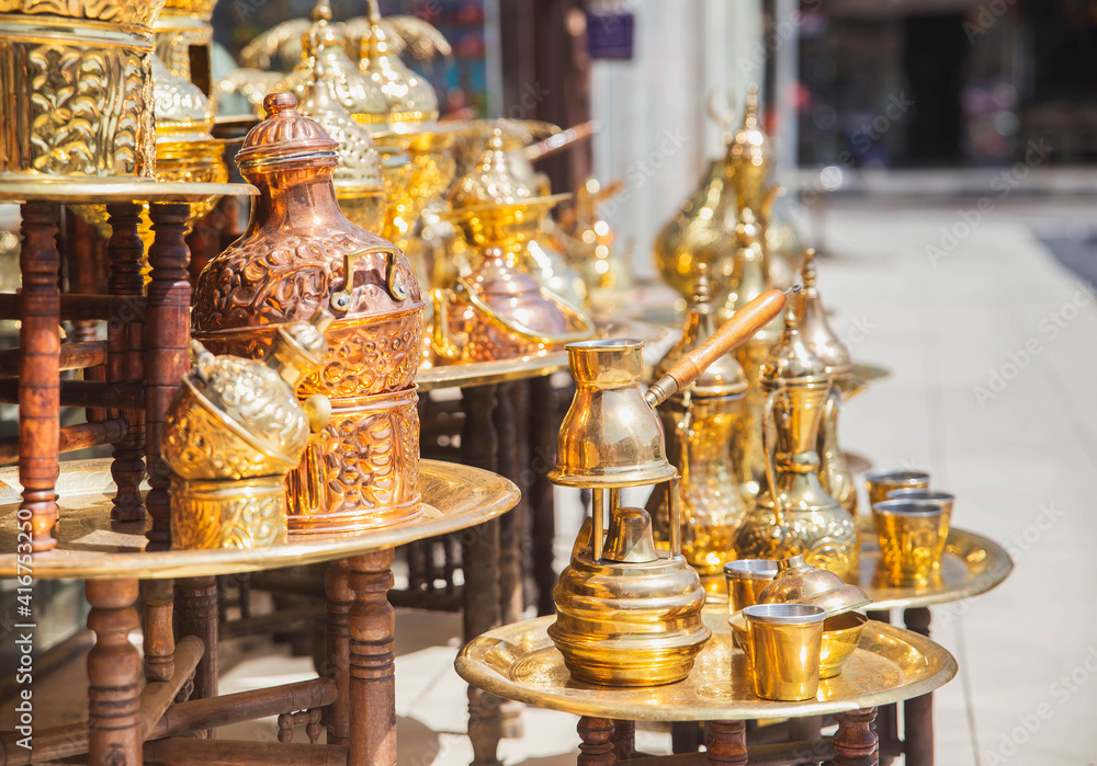 egyptian metal dishes in the store