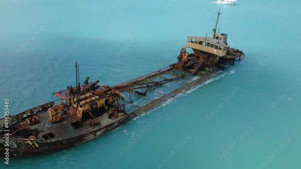 Flying over Shipwreck in 4K Aerial Drone View St Maarten Caribbean Island Flying over Shipwreck in 4K Aerial Drone View St Maarten Caribbean Island