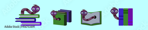 set of bookworm cartoon icon design template with various models. vector illustration isolated on blue background