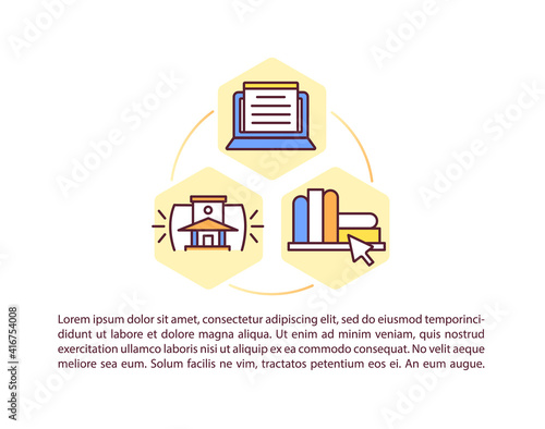 Types of digital libraries concept icon with text. Institutional repository. National library collection. PPT page vector template. Brochure, magazine, booklet design element with linear illustrations