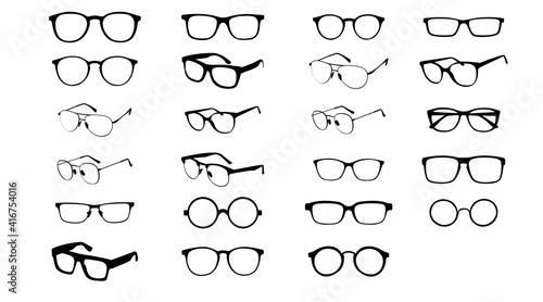 Black and white Glasses frames. Vector Isolated Set of Different Glasses Frames