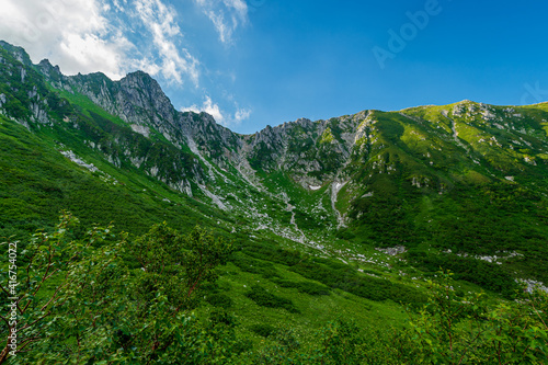 mountain landscape and blue clear sky in summer