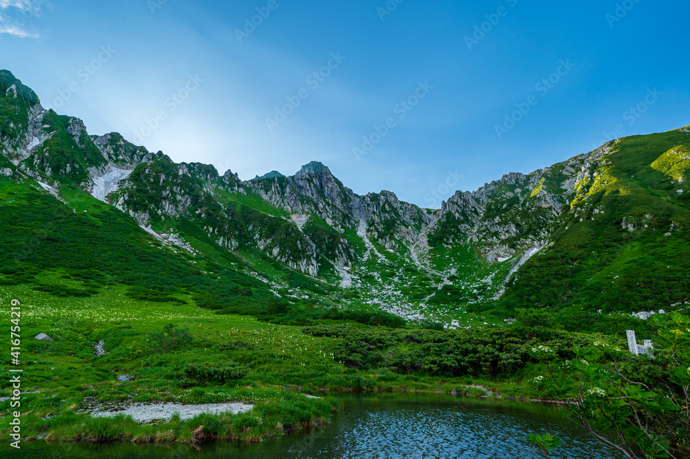 Fototapeta premium alps landscape with lake and mountains