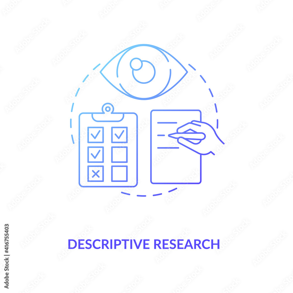 Descriptive research dark navy gradient concept icon. Method of ...