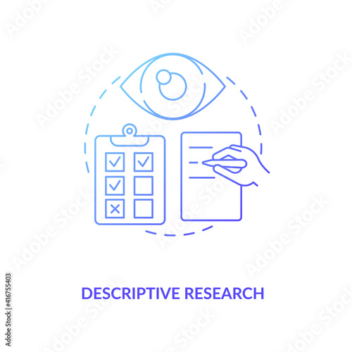Descriptive research dark navy gradient concept icon. Method of scientific idea thin line illustration. Process for analyzing and presenting data. Vector isolated outline RGB color drawing