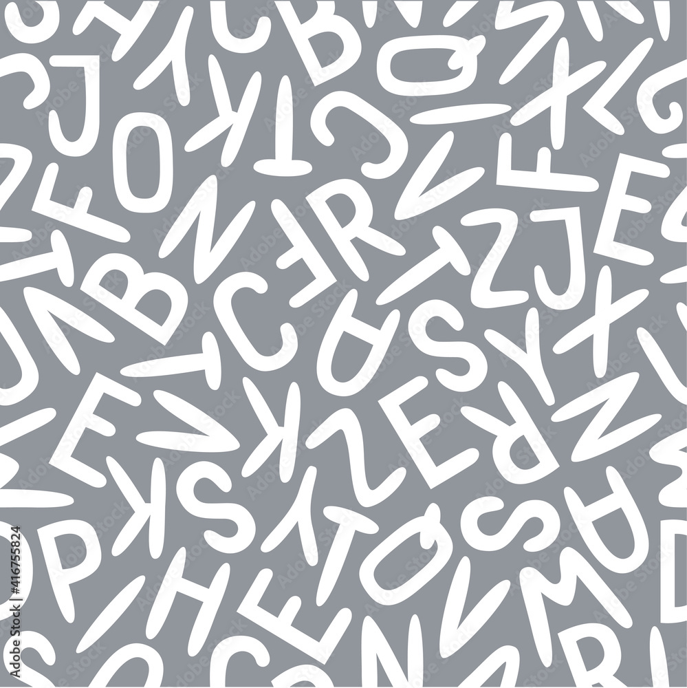 Vector seamless pattern with black English alphabet in handwriting on a white background. Modern haotic design. Vector seamless pattern with black English alphabet in handwriting on a white background. Modern haotic design.