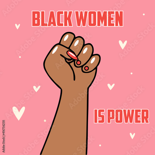 Hand girl protests for her rights. Black lives matter. 