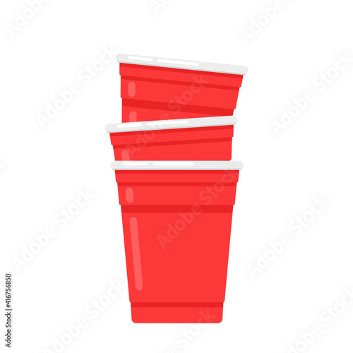 Red beer cup vector. Red plastic cup isolated on white background.