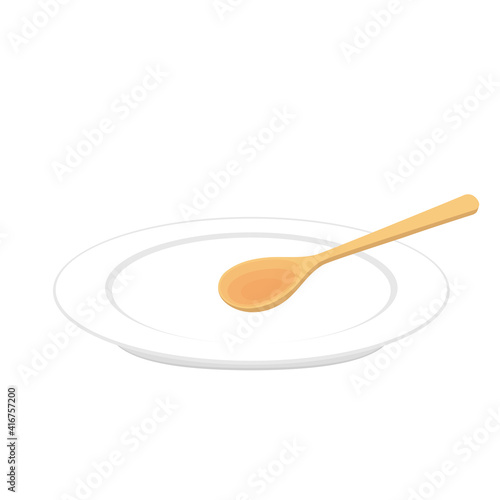 Plate and Wood spoon vector. Plate on white background.
