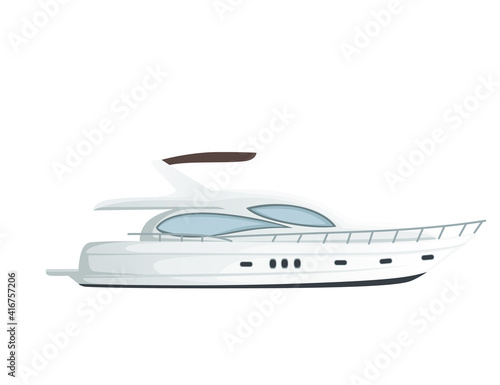 Modern motor yacht boat vector illustration on white background