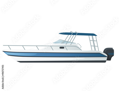 Set of modern motor yacht boat with sails and motors flat vector illustration on white background