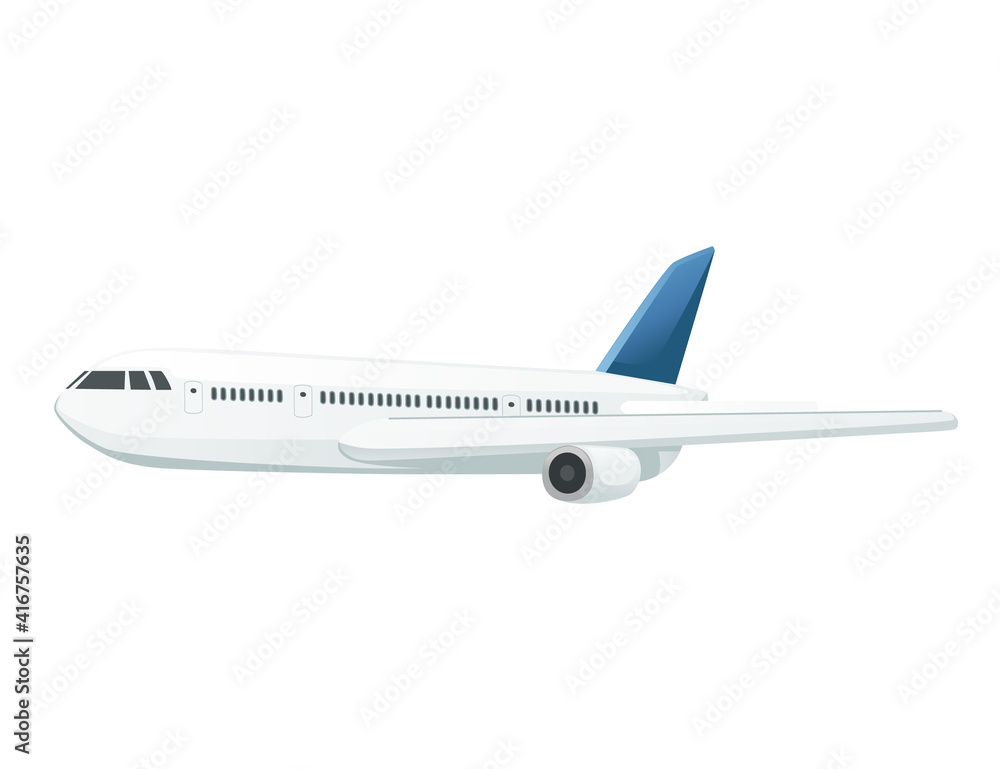 White passenger airplane vector illustration on white background