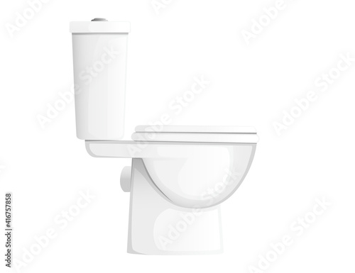 White ceramic toilet bowl with closed lid side view realistic vector illustration