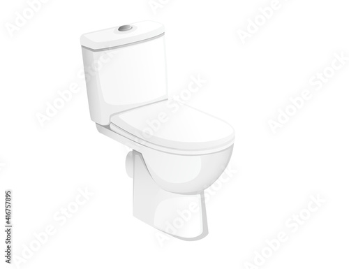 White ceramic toilet bowl with closed lid realistic vector illustration