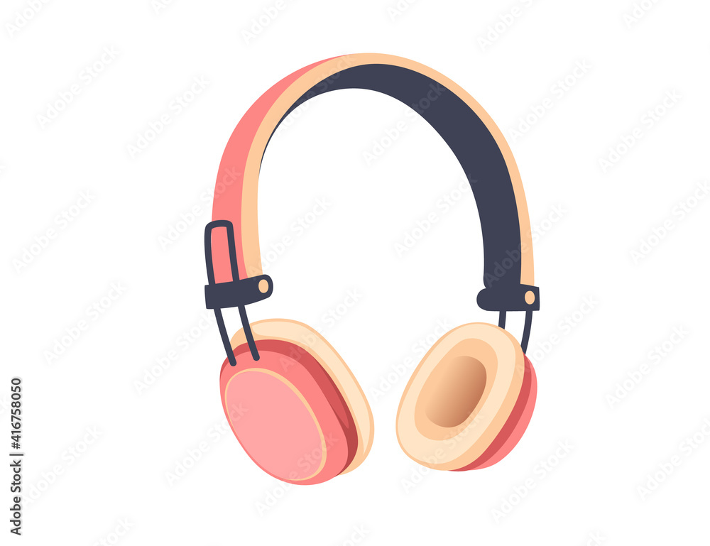 Wireless bluetooth pink color On-Ear Headphones flat vector illustration on white background Wireless bluetooth pink color On-Ear Headphones flat vector illustration on white background
