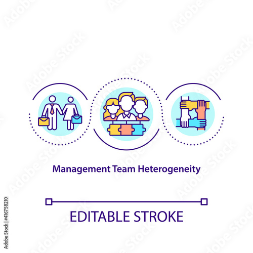 Management team heterogeneity concept icon. Functional experience idea thin line illustration. Firm performance. Age and team tenure. Vector isolated outline RGB color drawing. Editable stroke
