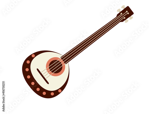 National slavs musical instrument with four string wooden instrument flat vector illustration