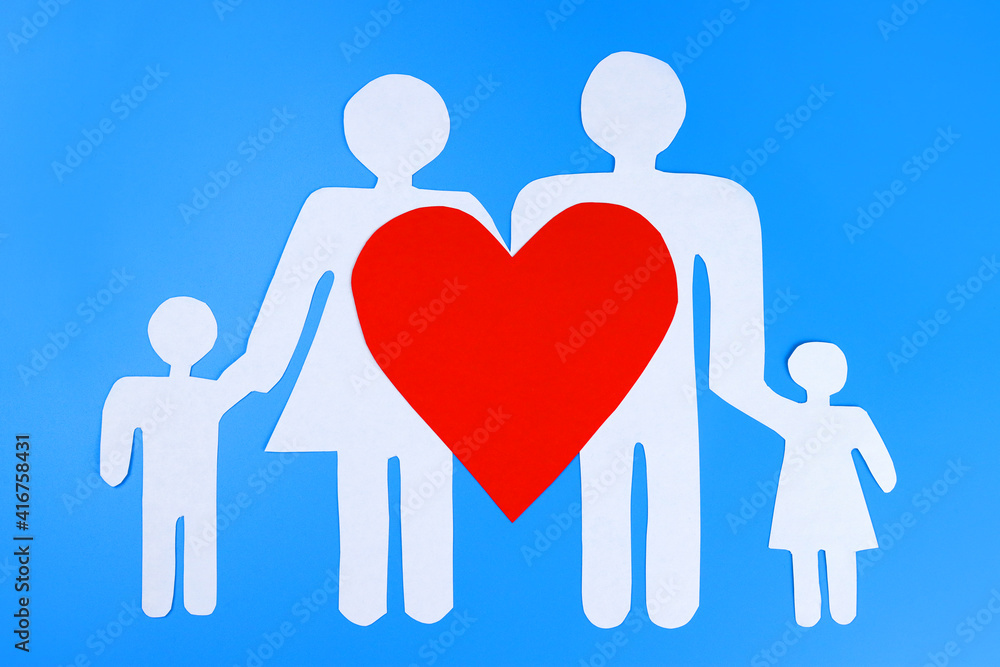 Paper family and heart. Love and family concept Paper family and heart. Love and family concept