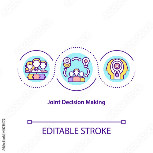 Joint decision making concept icon. Collegiality idea thin line illustration. Management of executive person. Work organization. Vector isolated outline RGB color drawing. Editable stroke