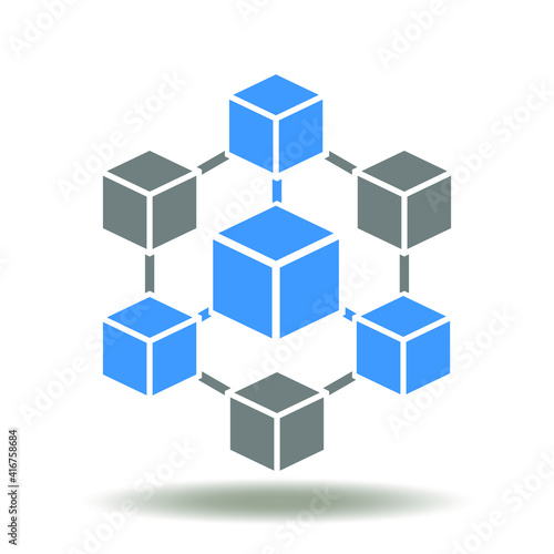 Cube network structure flowchart vector icon. Blockchain technology symbol. Block chain conceptual illustration.