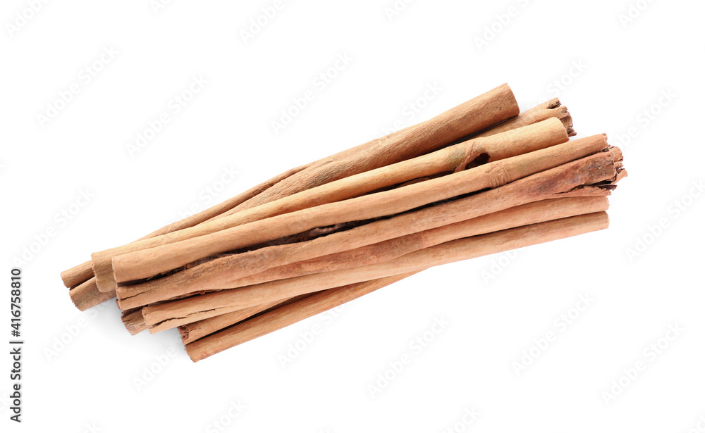Aromatic cinnamon sticks on white background, top view Aromatic cinnamon sticks on white background, top view