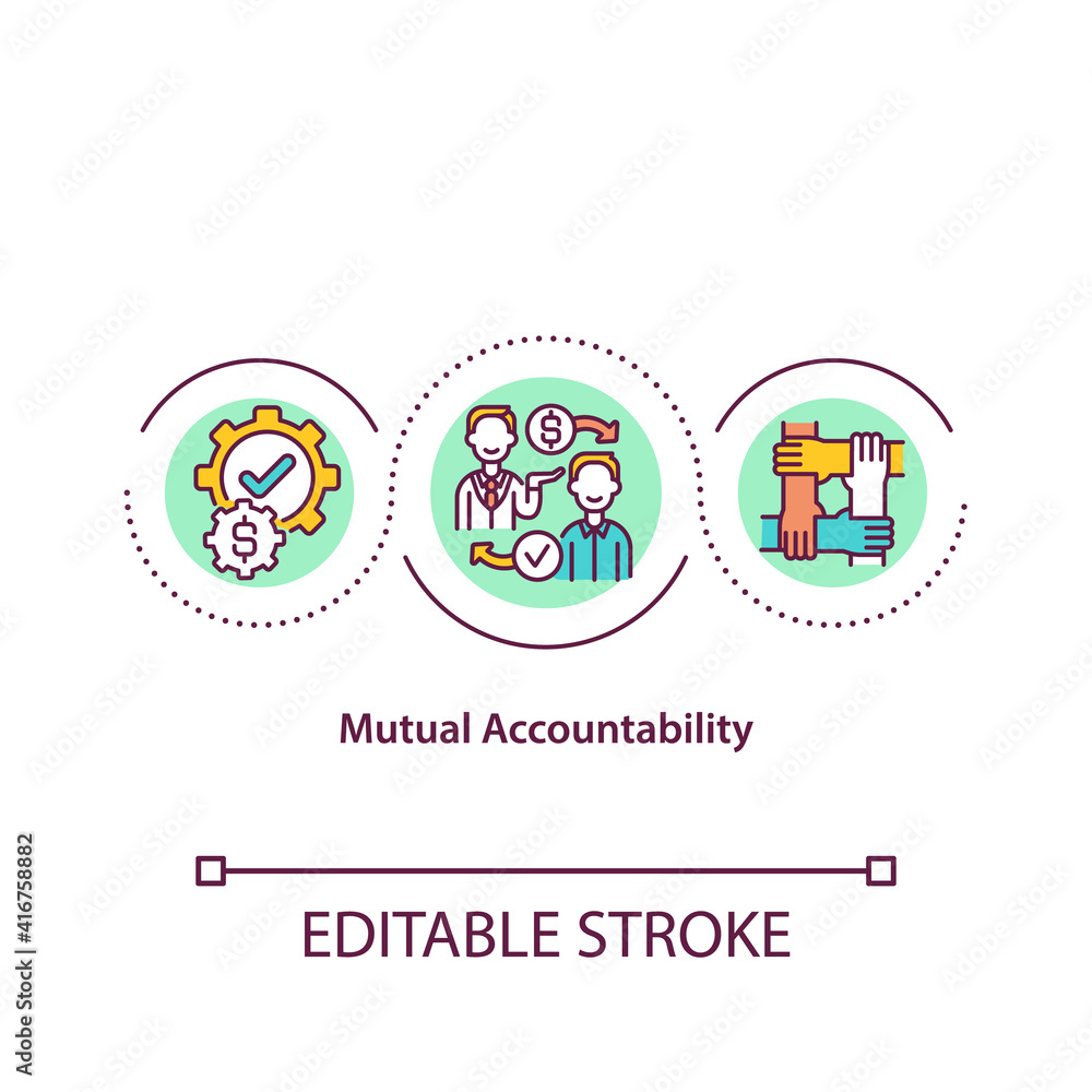 Mutual accountability concept icon. Investment management idea thin line illustration. Business and analysis. Planning and responsibilities. Vector isolated outline RGB color drawing. Editable stroke