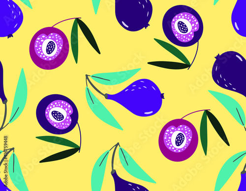 bright hand drawn seamless pattern with Tropic fruits. Simple background for textiles, wrapping paper, postcards and more 
