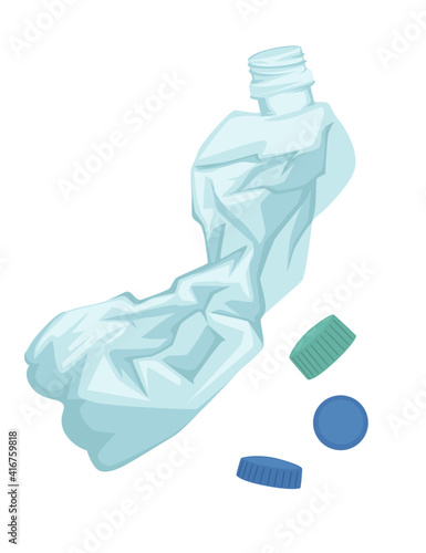 Plastic water bottle waste garbage transparent plastic flat vector illustration on white background