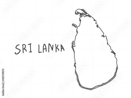 Hand Drawn of Sri Lanka 3D Map on White Background.