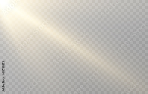 Vector golden light. Sun, sun rays, dawn, star, flare png. Golden Star. Golden flash png. Vector image.	
