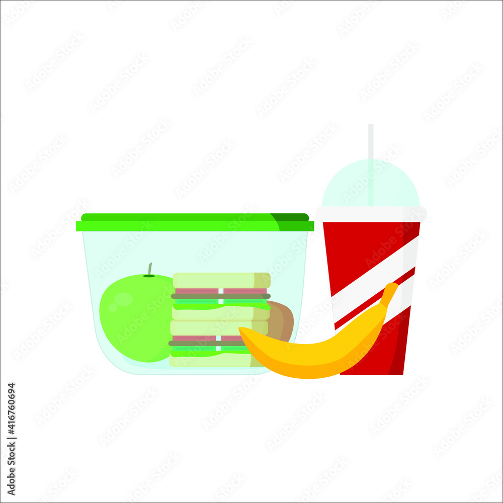 lunch box. Fruits and vegetables for children dinner lunch drink and