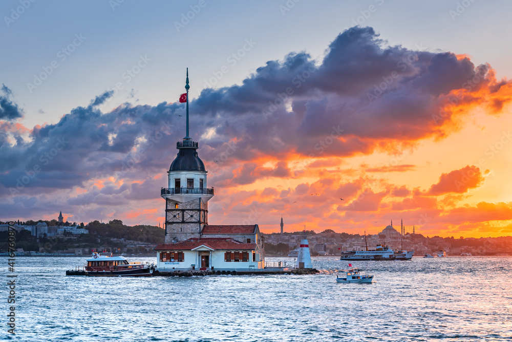 Istanbul, Maiden's Tower - Bosphorus Strait in Turkey