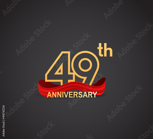 49 anniversary logotype design with line golden color and red ribbon isolated on dark background can be use for celebration  greeting card and special moment event