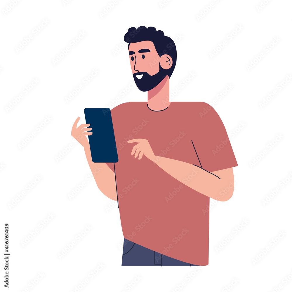 young man using smartphone character vector illustration design