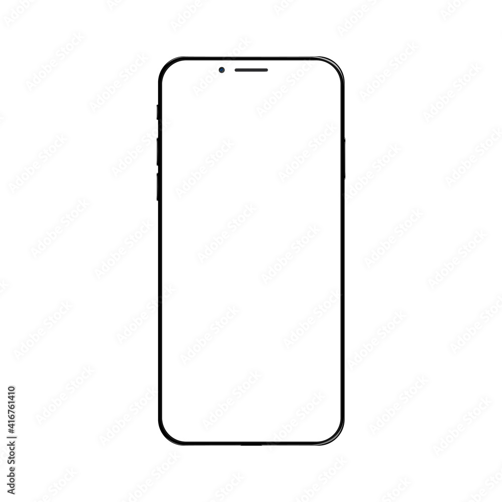Realistic front view smartphone mockup. Mibile phone black frame with blank white display isolated on background. Vector device. Realistic front view smartphone mockup. Mibile phone black frame with blank white display isolated on background. Vector device.