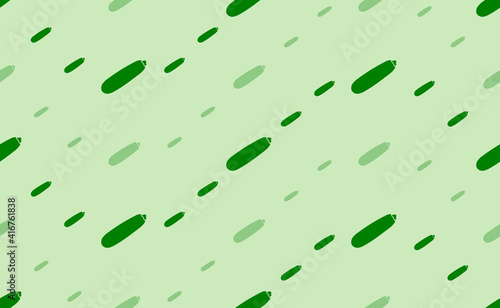 Seamless pattern of large and small green zucchini symbols. The elements are arranged in a wavy. Vector illustration on light green background