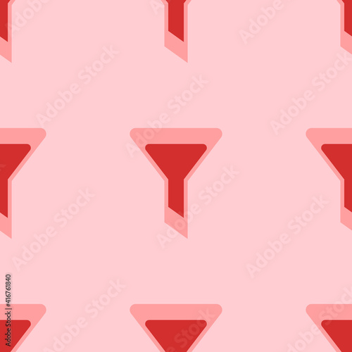 Seamless pattern of large isolated red funnel symbols. The elements are evenly spaced. Vector illustration on light red background