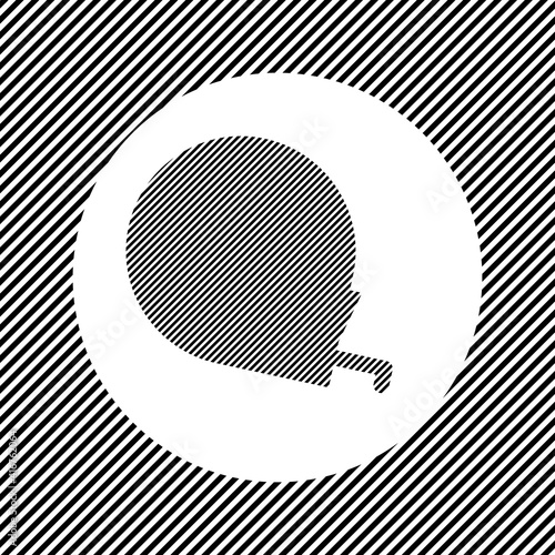 A large tape measure symbol in the center as a hatch of black lines on a white circle. Interlaced effect. Seamless pattern with striped black and white diagonal slanted lines