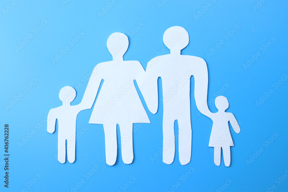 Paper family on a blue background Paper family on a blue background
