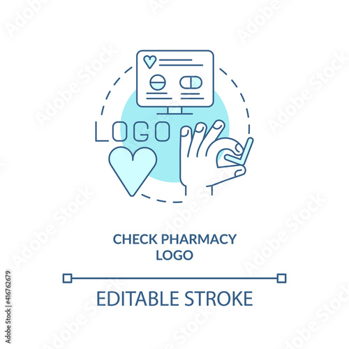 Check pharmacy logo concept icon. Online pharmacy idea thin line illustration. Buying medicines. Getting quality service. Vector isolated outline RGB color drawing. Editable stroke