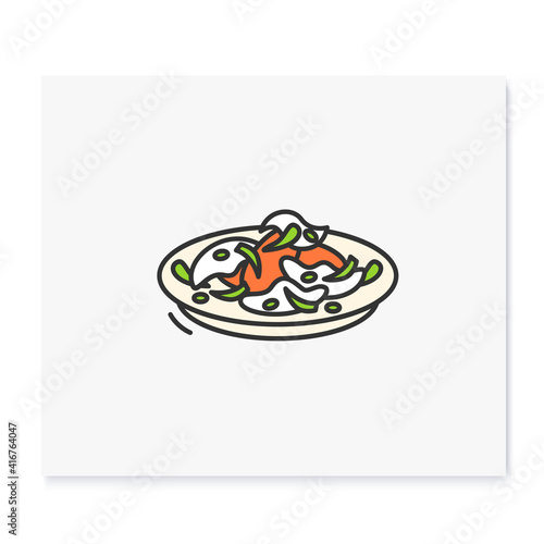 Bulgogi color icon. Traditional korean fried beef. Asian food of beef marinated and grilled with rich meaty taste. Korean cuisine concept. Isolated vector illustration