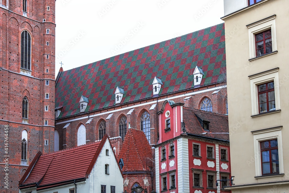 Beautiful colorful facades of antique building at Wroclaw, Poland 