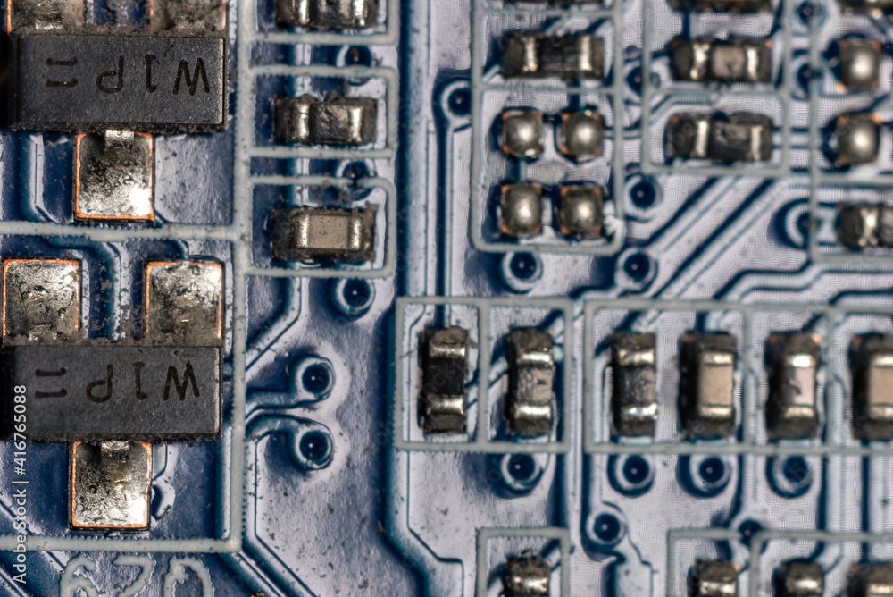 various microcircuits installed on the motherboard of a personal computer