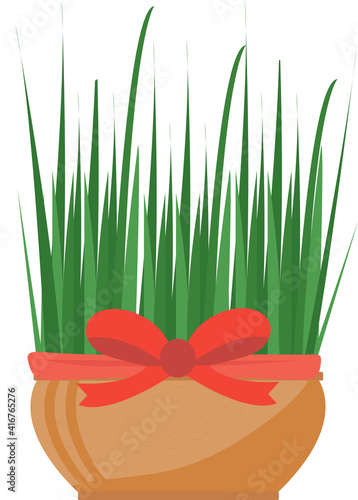 Wheat sprouts for nowruz icon. Herb in a pot. Vector illustration photo