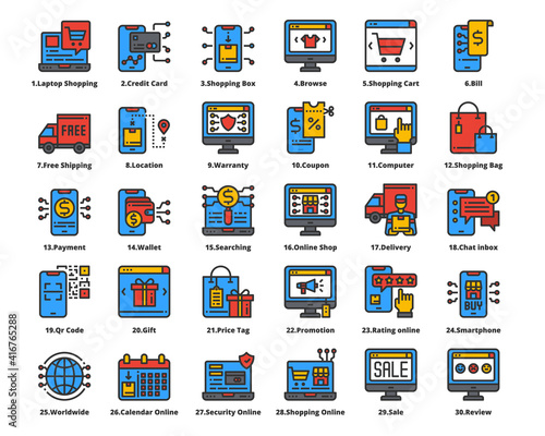 Online Shopping Icons Line Color Vector Illustration, Sale, Business, Payment, Delivery, Online Shop