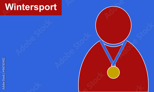 Rote Personenfigur mit einer Goldmedaille am blauen Band um den Hals vor blauen Hintergrund