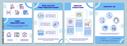 Free prescription brochure template. Medical condition. Flyer, booklet, leaflet print, cover design with linear icons. Vector layouts for magazines, annual reports, advertising posters