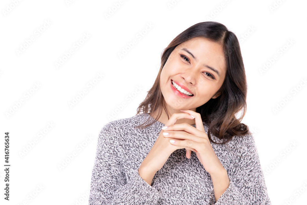 Portrait of a beautiful woman Asian teenagers With a confident, happy face, a confident, beautiful woman on a white background. Portrait of a beautiful woman Asian teenagers With a confident, happy face, a confident, beautiful woman on a white background.