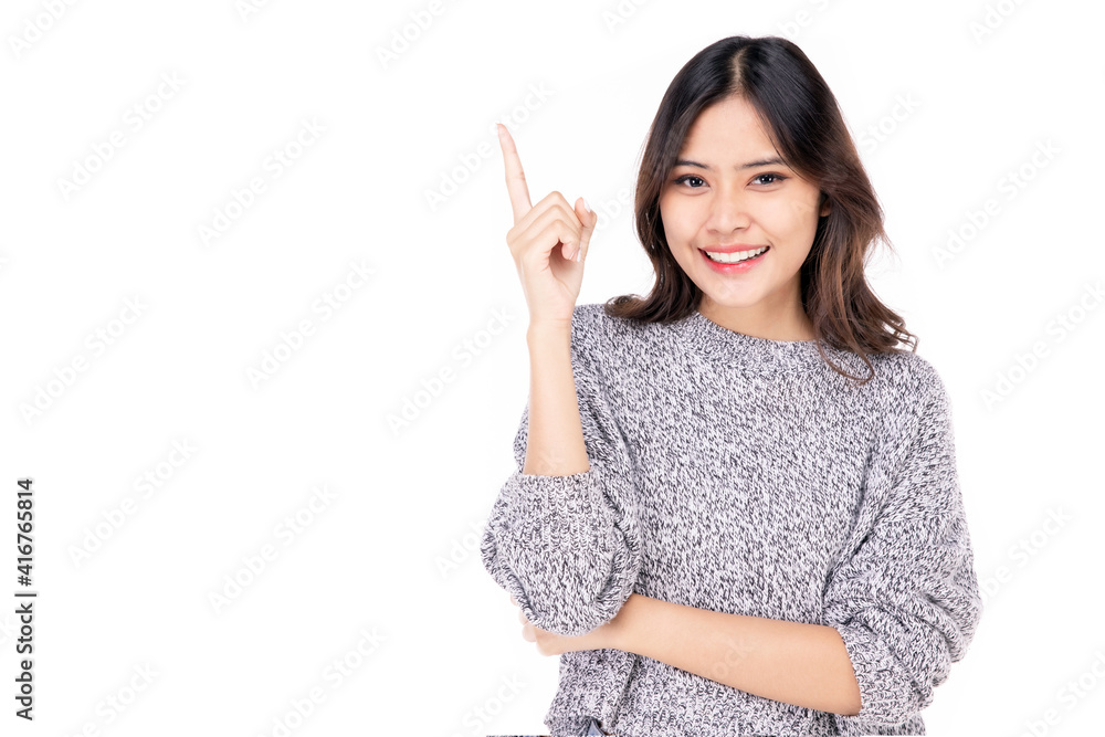 Portraits of young Asian women. Thumbs up With a smiling face happily, a beautiful woman with a sense of self-confidence, looks good, happy on a white background. Portraits of young Asian women. Thumbs up With a smiling face happily, a beautiful woman with a sense of self-confidence, looks good, happy on a white background.