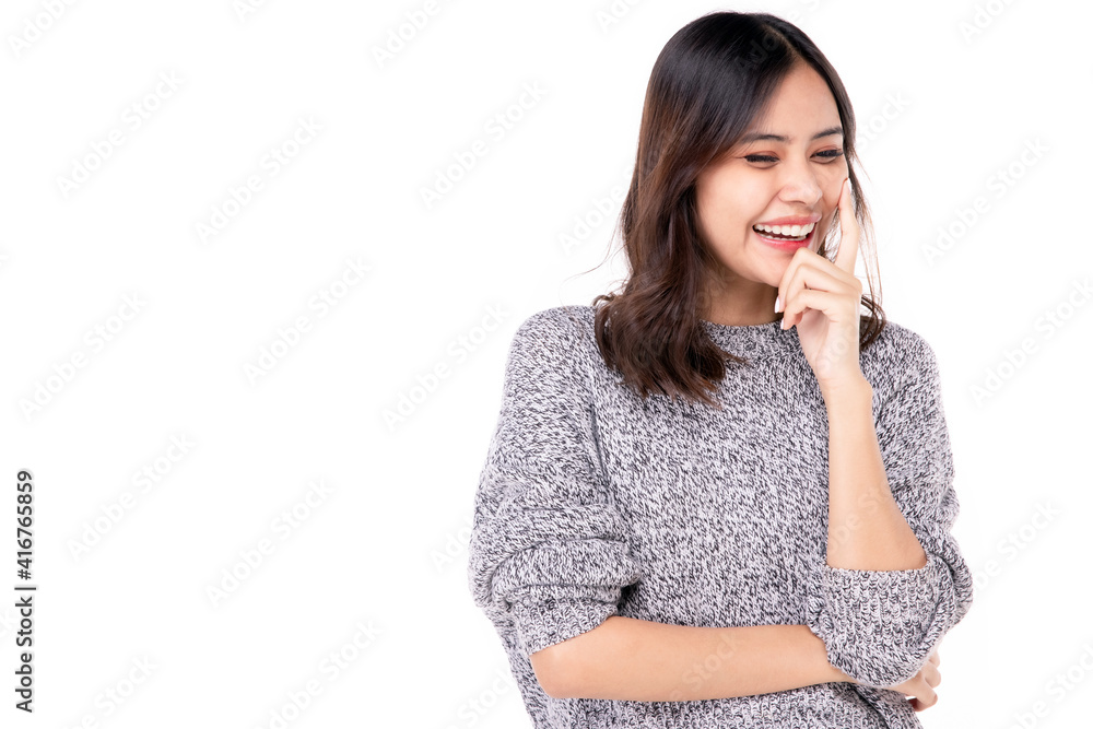 Portrait of a beautiful woman Asian teenagers With a confident, happy face, a confident, beautiful woman with copy space on a white background. Portrait of a beautiful woman Asian teenagers With a confident, happy face, a confident, beautiful woman with copy space on a white background.